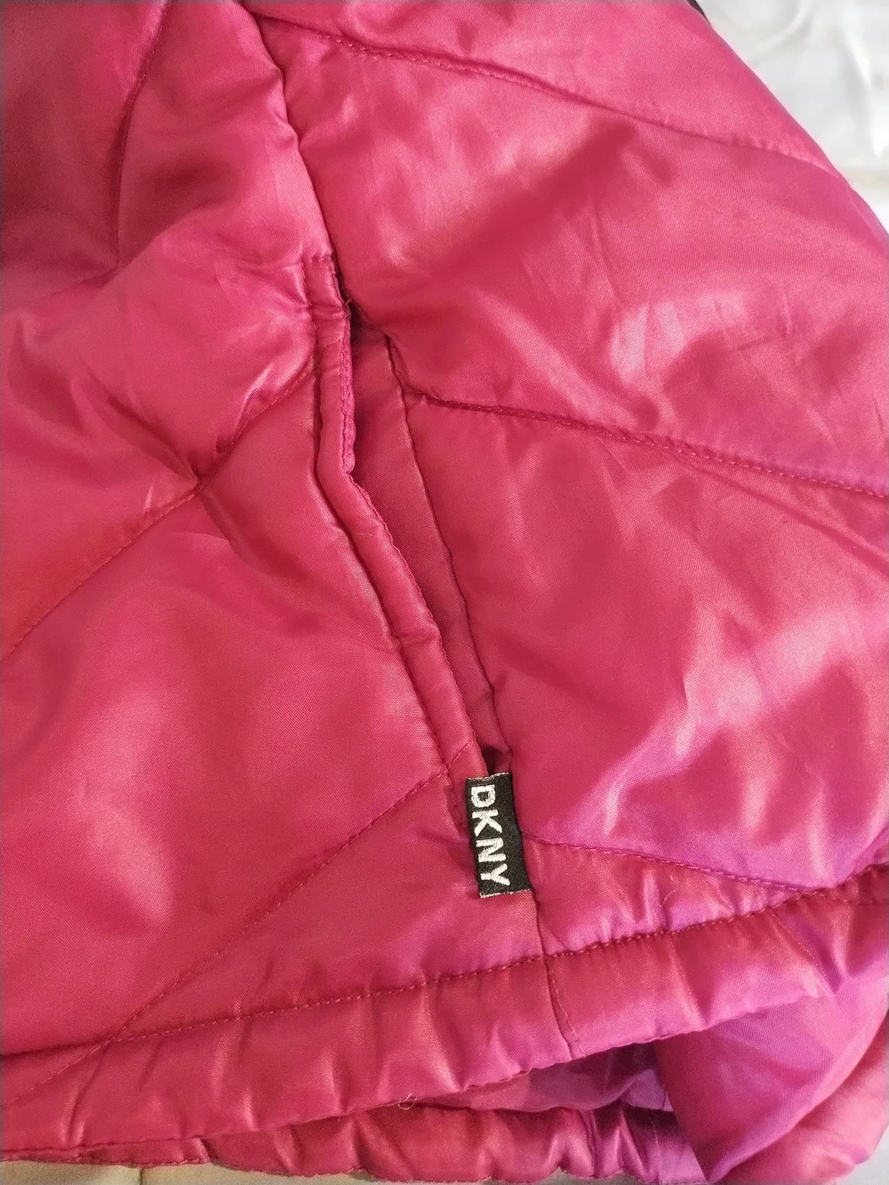DKNY Bright Pink Hooded Quilted Vest